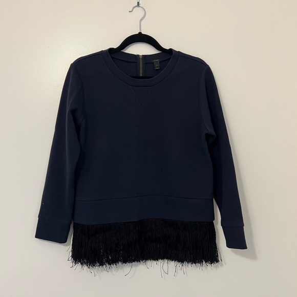 J. Crew Tops - J. Crew Women’s Navy Sweatshirt with Fringe Hem